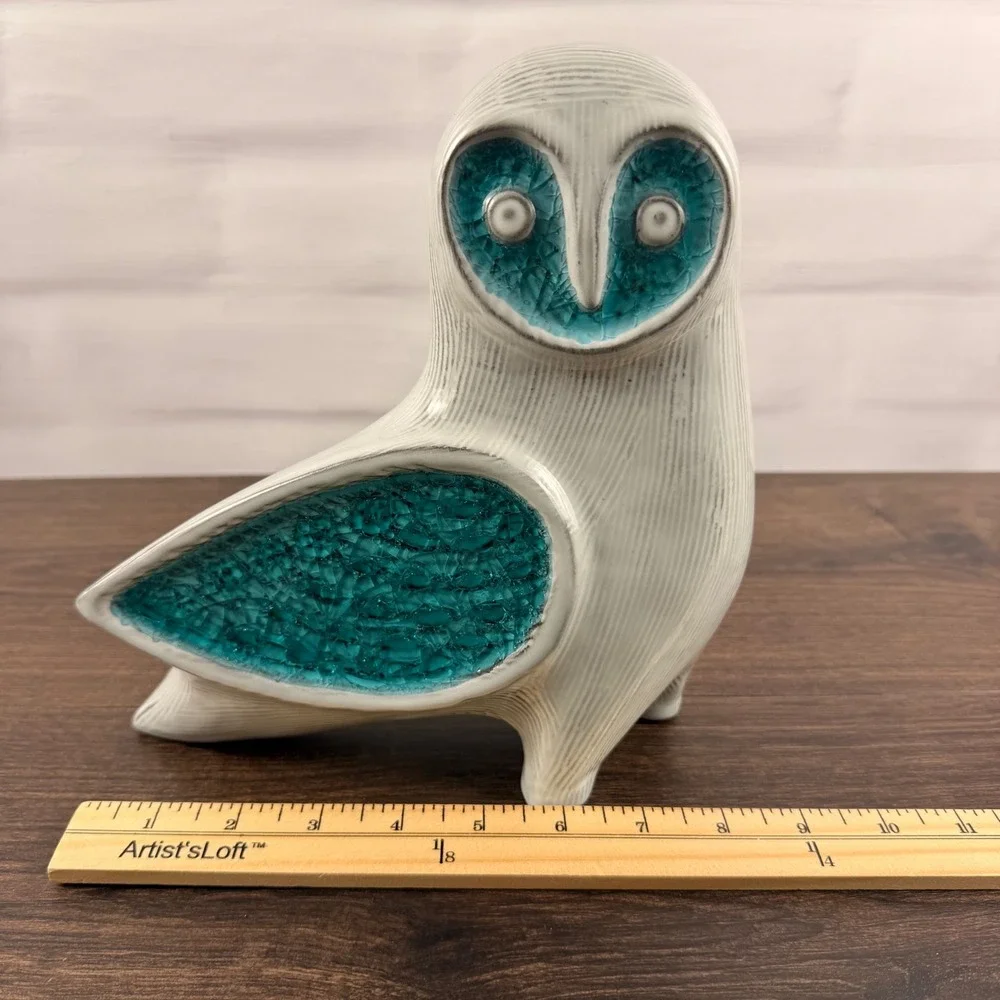 Jonathan Adler Glass Menagerie Barn Owl Sculpture Aquamarine Stoneware